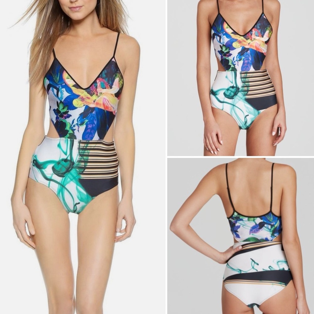 Clover Canyon Swim Liquid Jade Cutout One Piece Swimsuit Multicolor Size Small